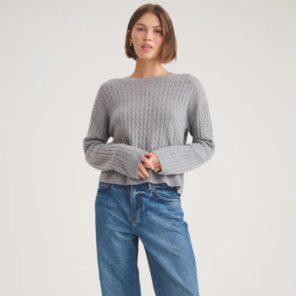 Naadam Cashmere Cableknit Gray Sweater